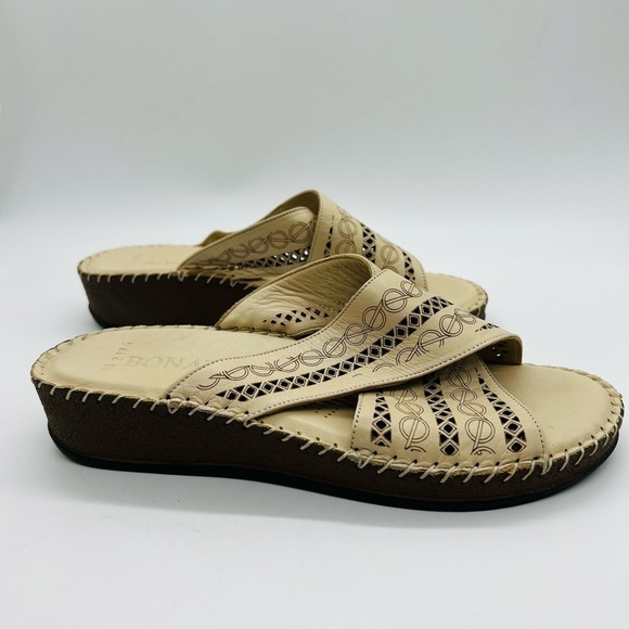 BONAVI WOMENS SLIP ON TAN LEATHER SANDALS SIZE 10 - Picture 9 of 11